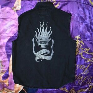 Harley Davidson Logo Mens BLAZING BONES T-shirt Vest Flaming Skull Large Black